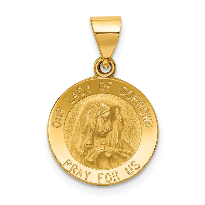 14k Polished and Satin Our Lady of Sorrows Medal Hollow Pendant-XR1257