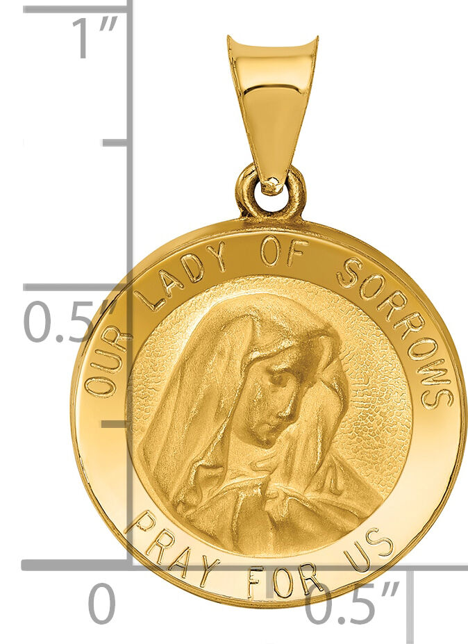 14k Polished and Satin Our Lady of Sorrows Medal Hollow Pendant-XR1258