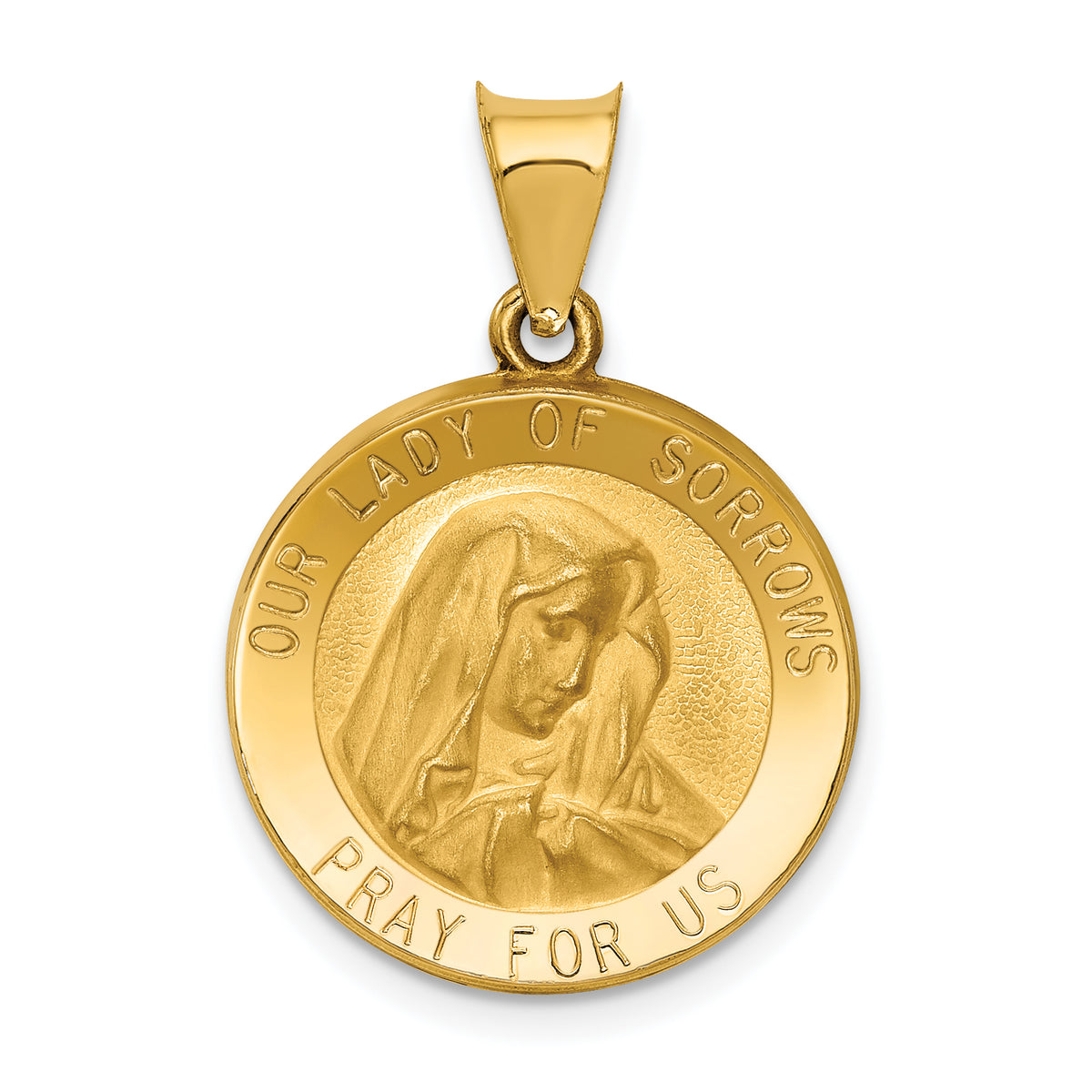 14k Polished and Satin Our Lady of Sorrows Medal Hollow Pendant-XR1258