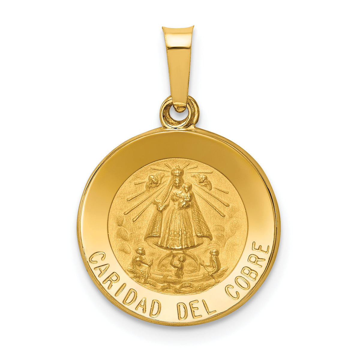 14k Polished and Satin Caridad Del Cobre Medal Hollow Pendant-XR1259
