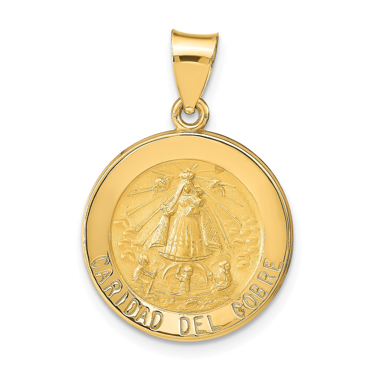 14k Polished and Satin Caridad del Cobre Medal Hollow Pendant-XR1260