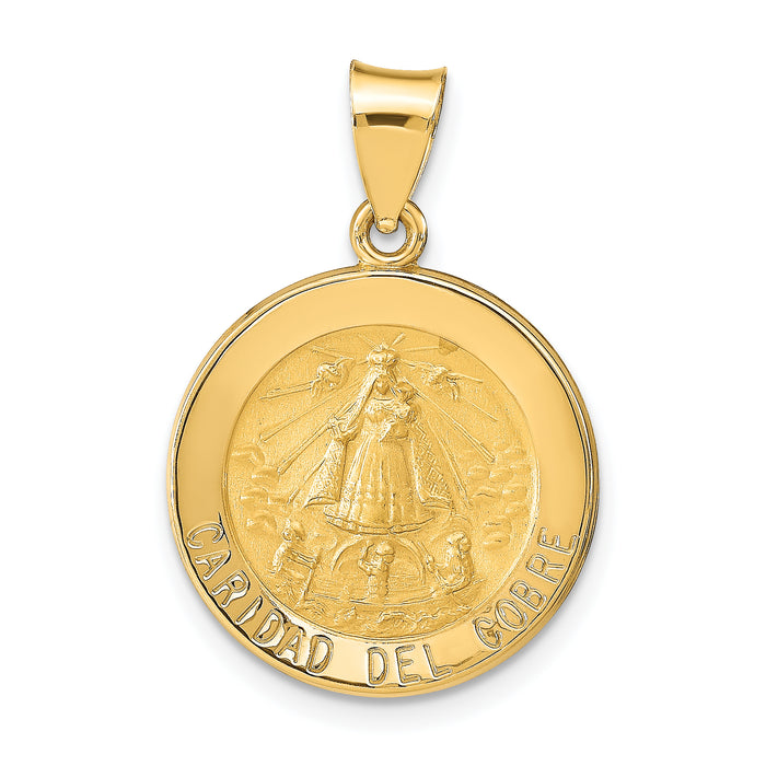 14k Polished and Satin Caridad del Cobre Medal Hollow Pendant-XR1260