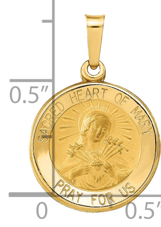 14k Polished and Satin Sacred Heart of Mary Medal Hollow Pendant-XR1261
