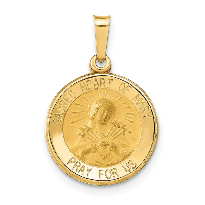 14k Polished and Satin Sacred Heart of Mary Medal Hollow Pendant-XR1261