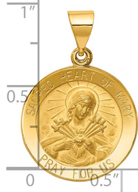 14k Polished and Satin Sacred Heart of Mary Medal Hollow Pendant-XR1262