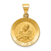 14k Polished and Satin Sacred Heart of Mary Medal Hollow Pendant-XR1262