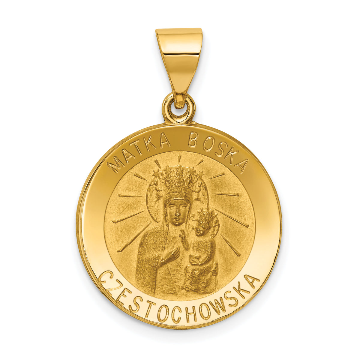 14K Matka Boska Czestochowska Reversible Medal Hollow Pendant-XR1264