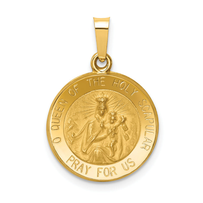 14K Queen Of The Holy Scapular Reversible Medal Hollow Pendant-XR1265