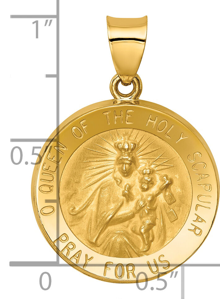 14K Queen Of The Holy Scapular Reversible Medal Hollow Pendant-XR1266