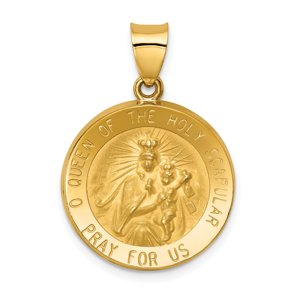 14K Queen Of The Holy Scapular Reversible Medal Hollow Pendant-XR1266