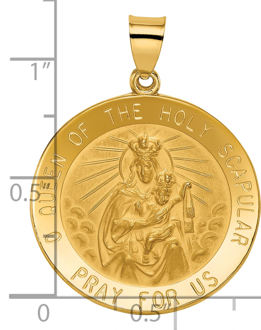 14k Queen of the Holy Scapular Reversible Medal Hollow Pendant-XR1267