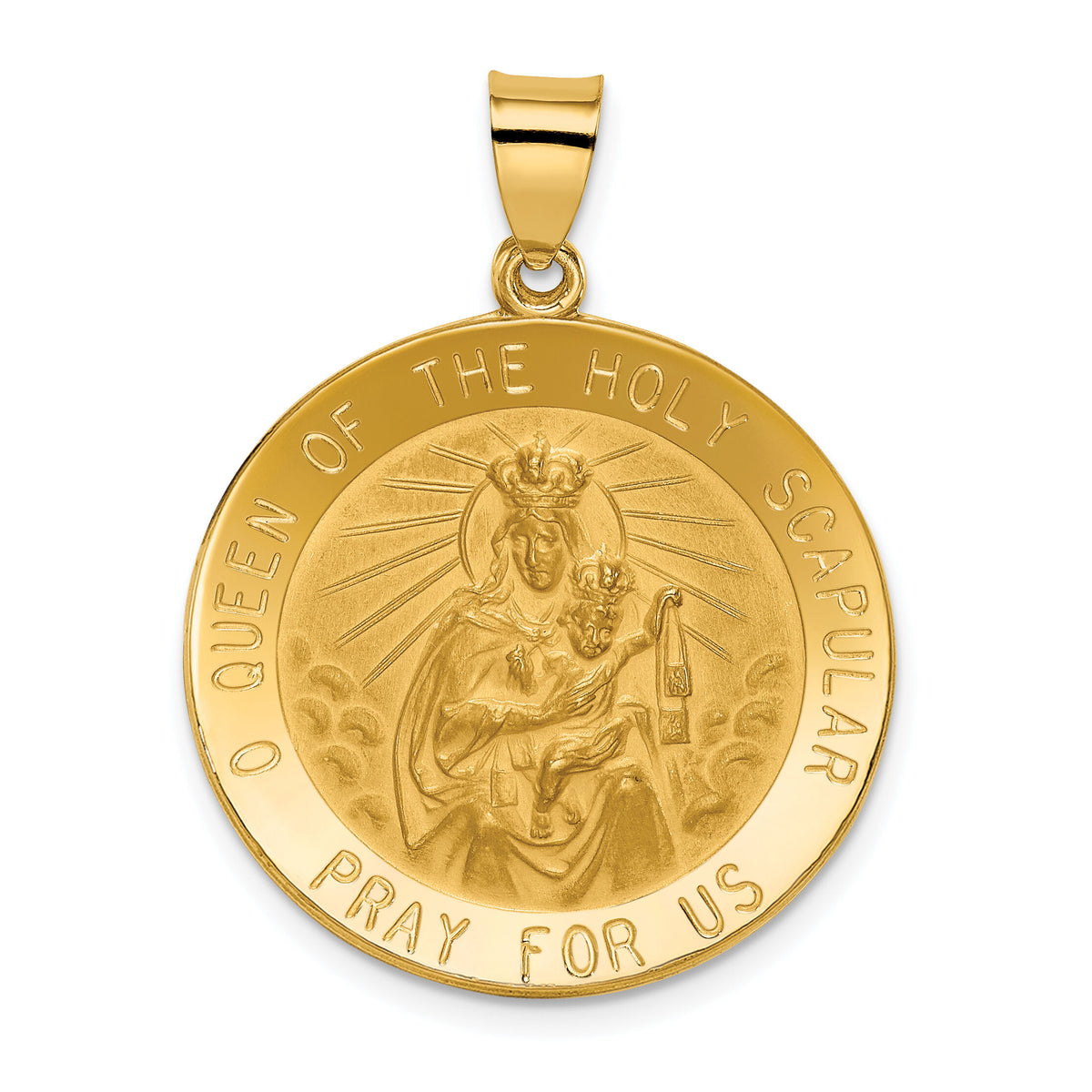 14k Queen of the Holy Scapular Reversible Medal Hollow Pendant-XR1267
