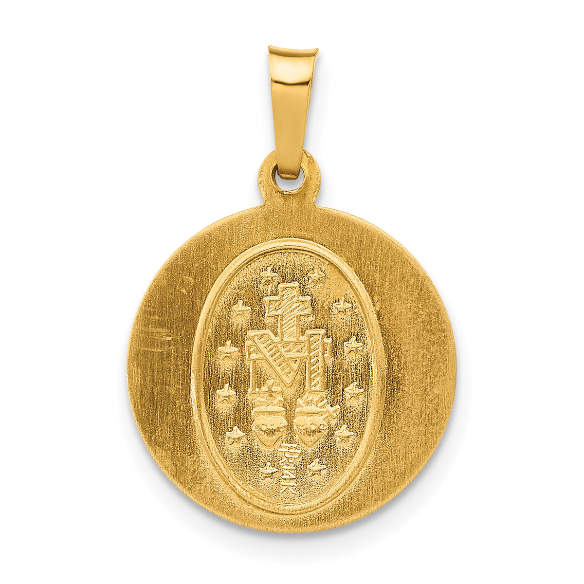 14k Polished and Satin Miraculous Medal Hollow Pendant-XR1270