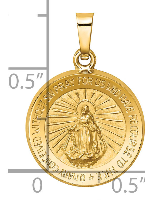 14k Polished and Satin Miraculous Medal Hollow Pendant-XR1270