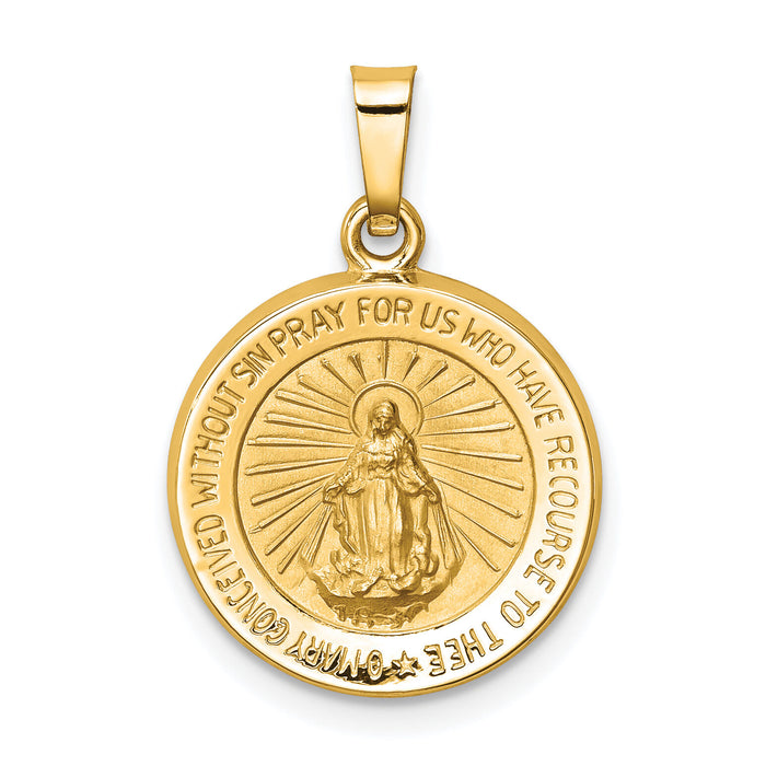14k Polished and Satin Miraculous Medal Hollow Pendant-XR1270