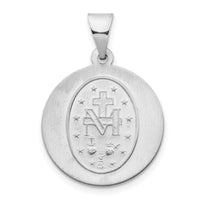 14k White Gold Polished /Satin Miraculous Medal Hollow Pendant-XR1271