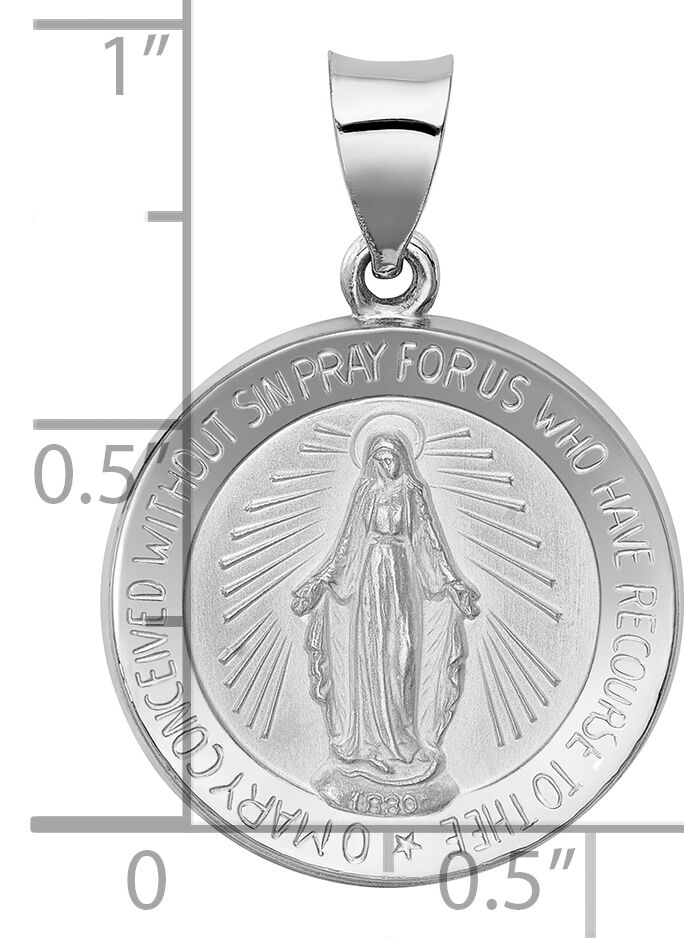 14k White Gold Polished /Satin Miraculous Medal Hollow Pendant-XR1271