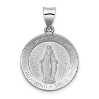 14k White Gold Polished /Satin Miraculous Medal Hollow Pendant-XR1271