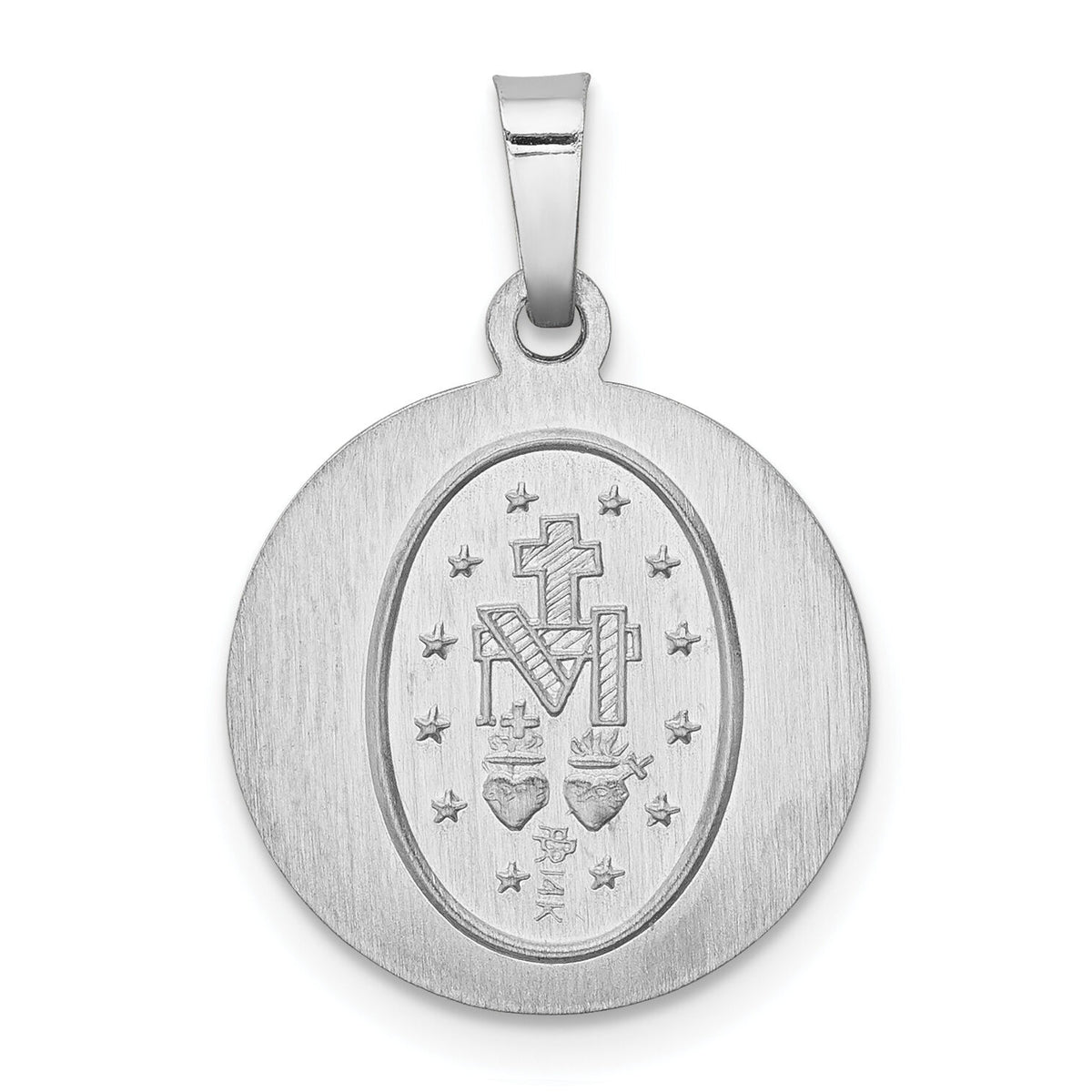 14k White Gold Polished / Satin Miraculous Medal Hollow Pendant-XR1272