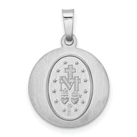14k White Gold Polished / Satin Miraculous Medal Hollow Pendant-XR1272