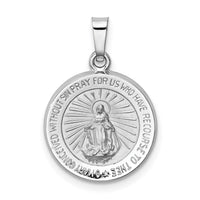 14k White Gold Polished / Satin Miraculous Medal Hollow Pendant-XR1272