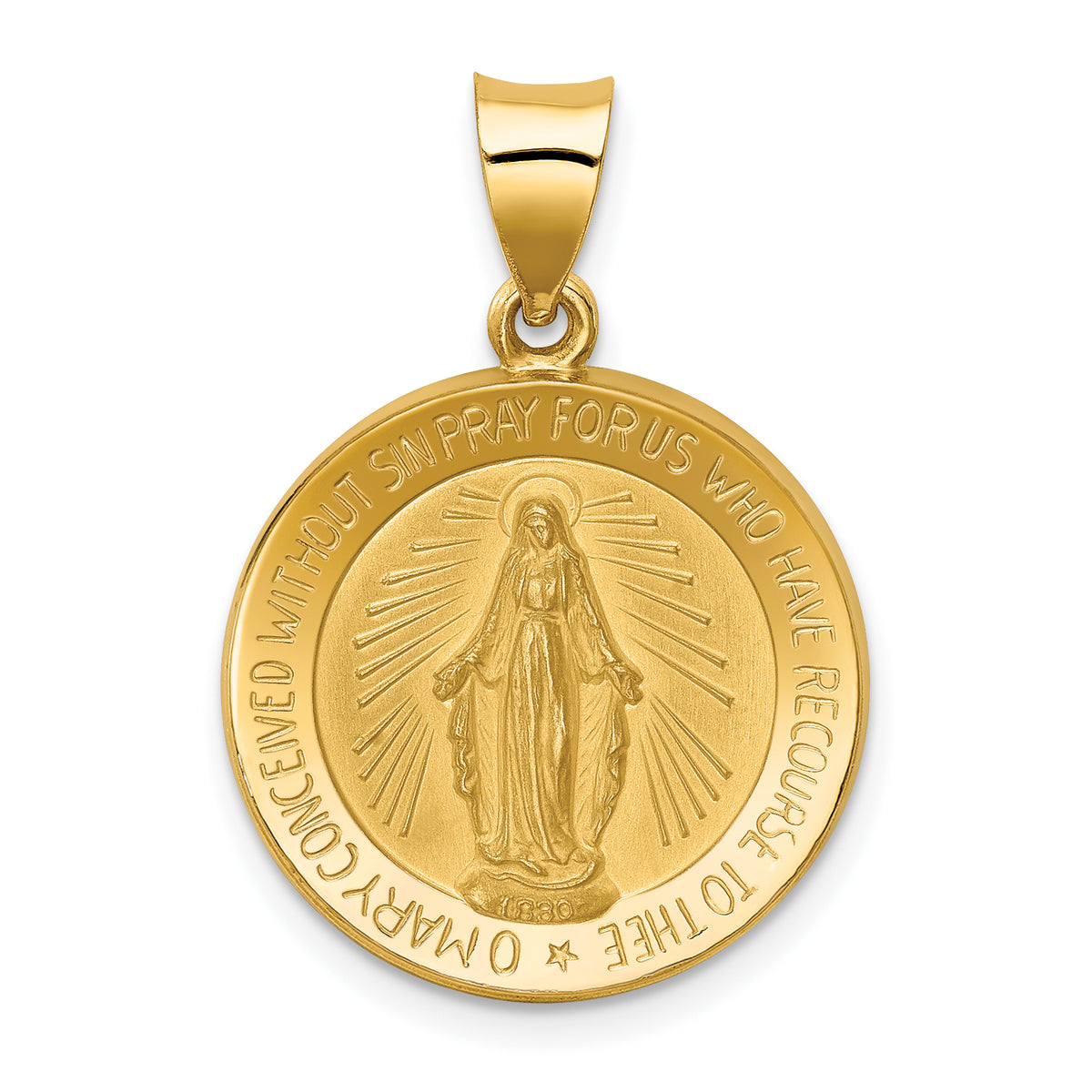 14k Polished and Satin Miraculous Medal Hollow Pendant-XR1273