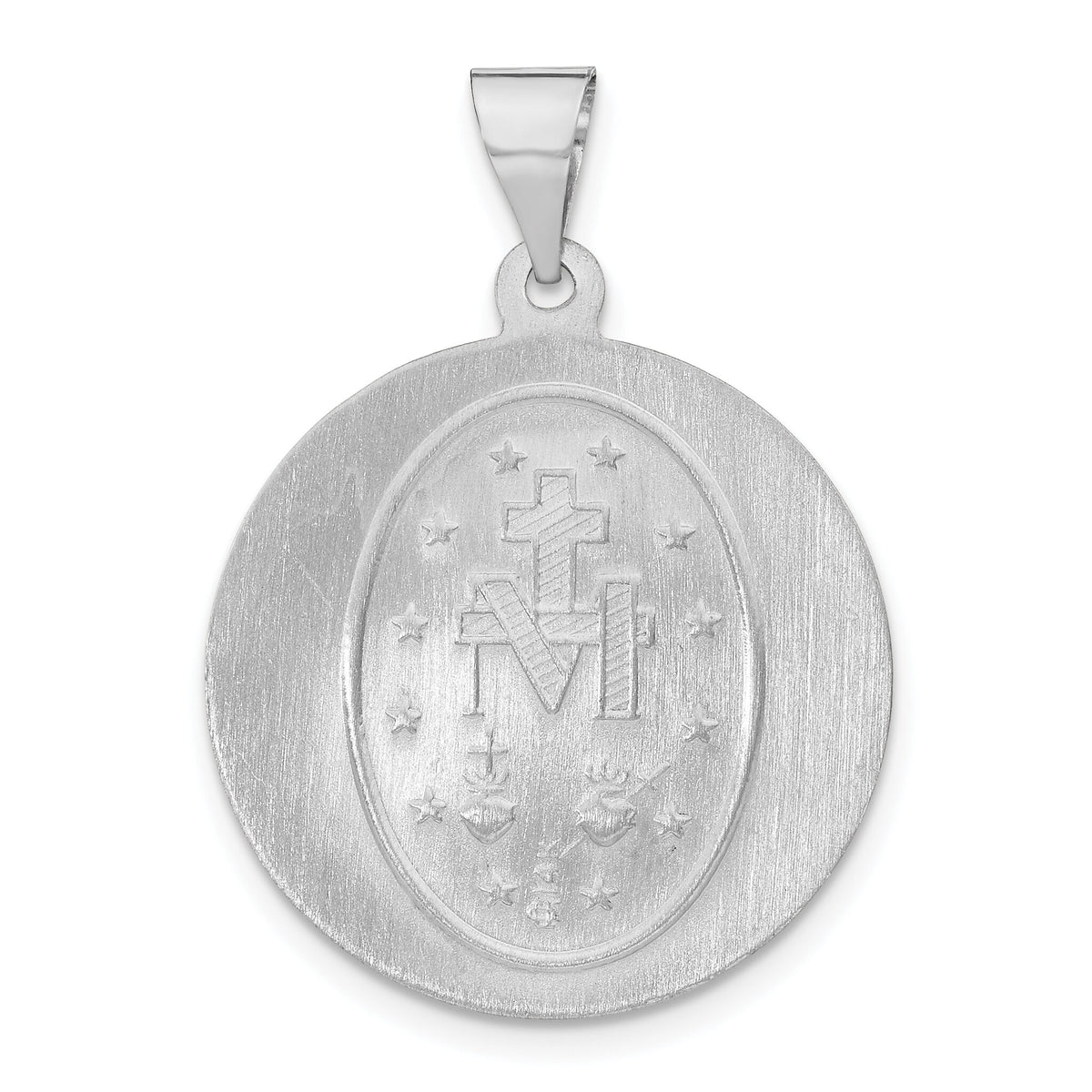 14k White Gold Polished / Satin Miraculous Medal Hollow Pendant-XR1274