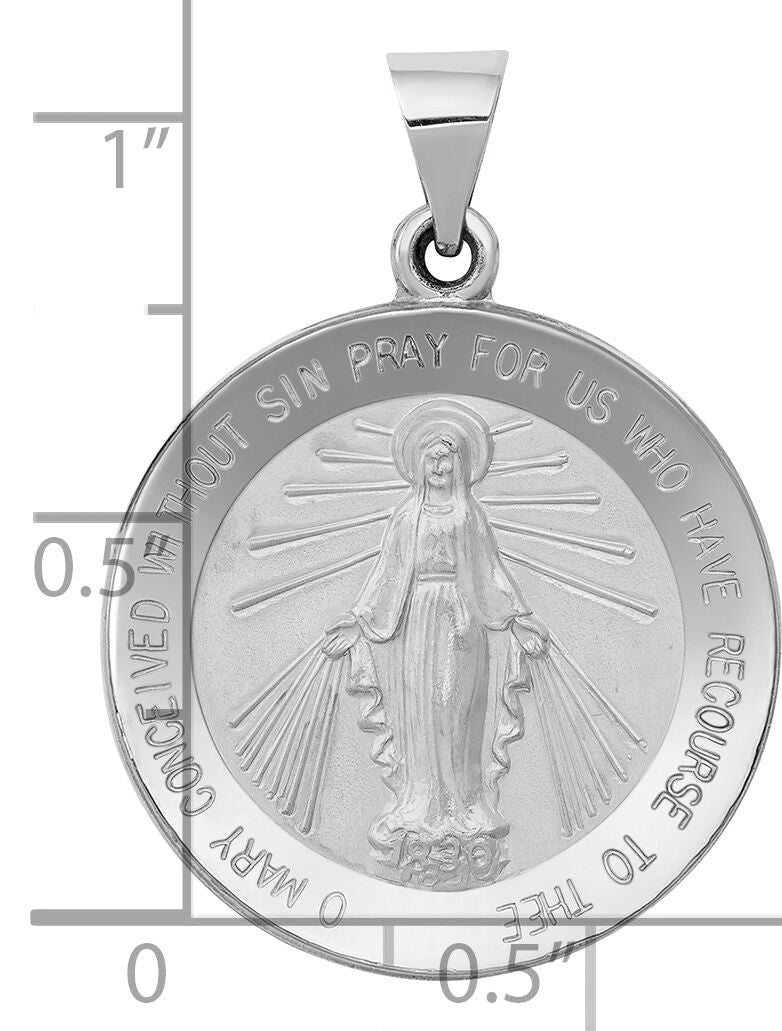 14k White Gold Polished / Satin Miraculous Medal Hollow Pendant-XR1274