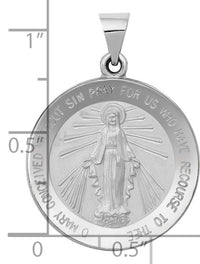 14k White Gold Polished / Satin Miraculous Medal Hollow Pendant-XR1274