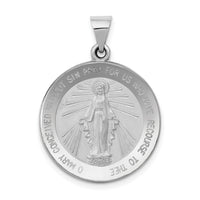 14k White Gold Polished / Satin Miraculous Medal Hollow Pendant-XR1274