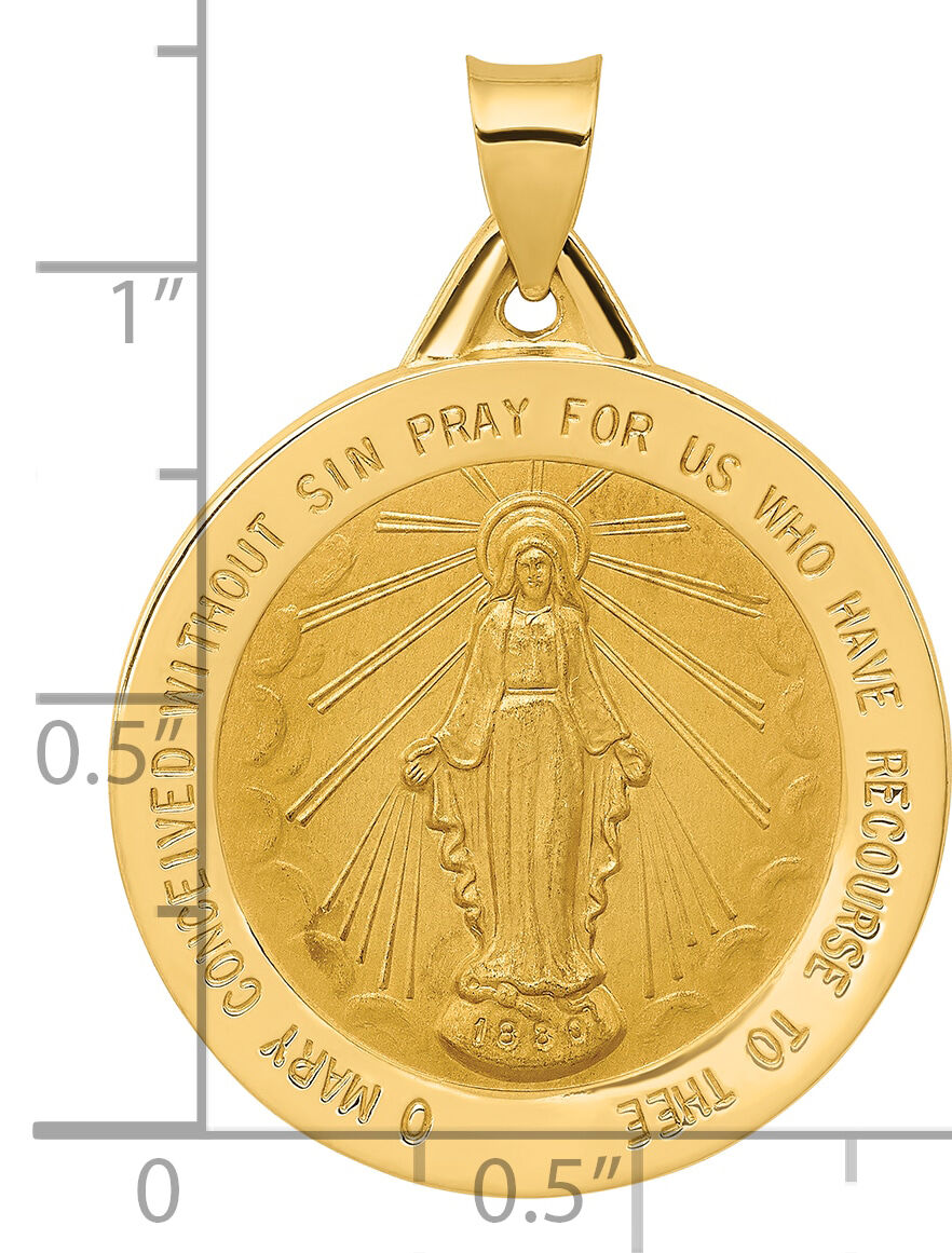 14k Polished and Satin Miraculous Medal Hollow Pendant-XR1275