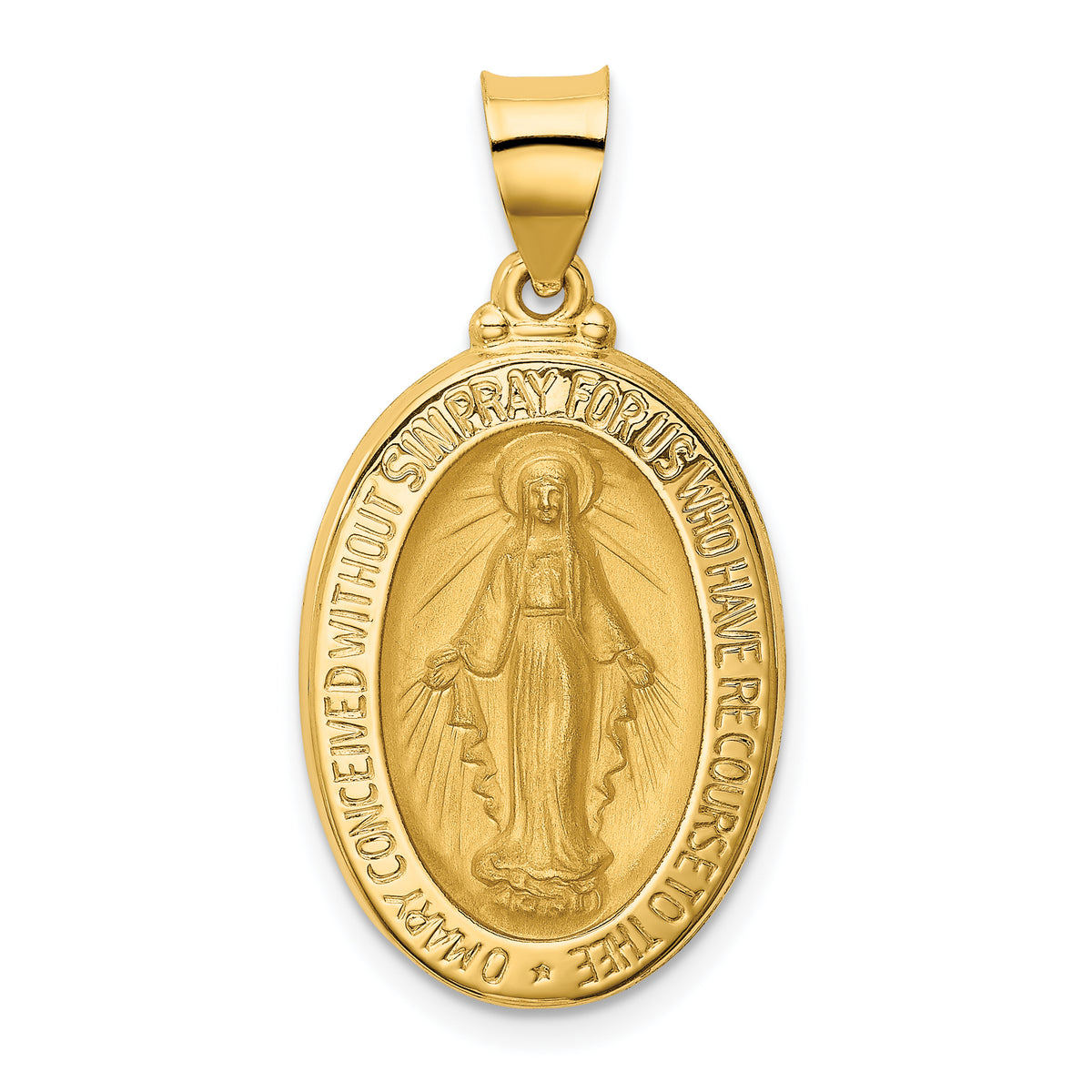 14k Polished and Satin Miraculous Medal Hollow Pendant-XR1277