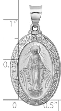 14k White Gold Polished/Satin Miraculous Medal Hollow Pendant-XR1278