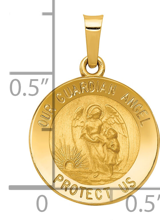 14k Polished and Satin Our Guardian Angel Medal Hollow Pendant-XR1279