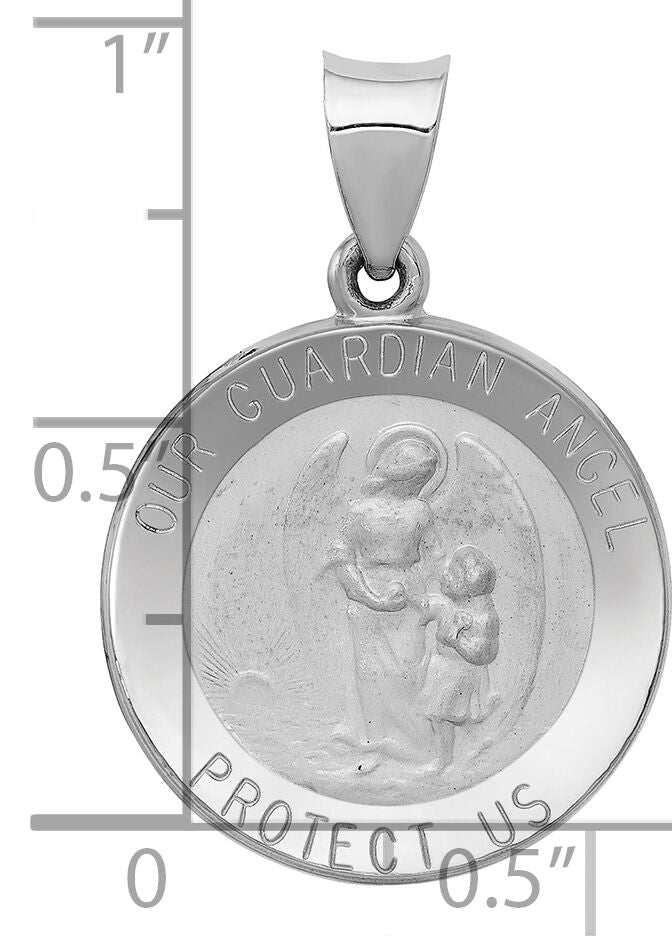 14K White Gold Our Guardian Angel Medal Hollow Pendant-XR1280