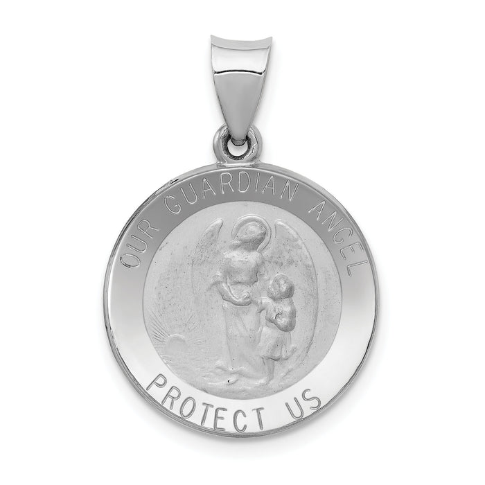 14K White Gold Our Guardian Angel Medal Hollow Pendant-XR1280