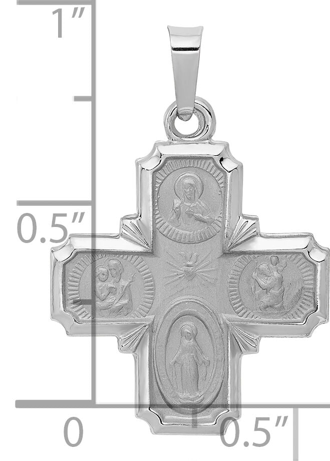 14k White Gold Polished / Satin Four Way Medal Hollow Pendant-XR1282