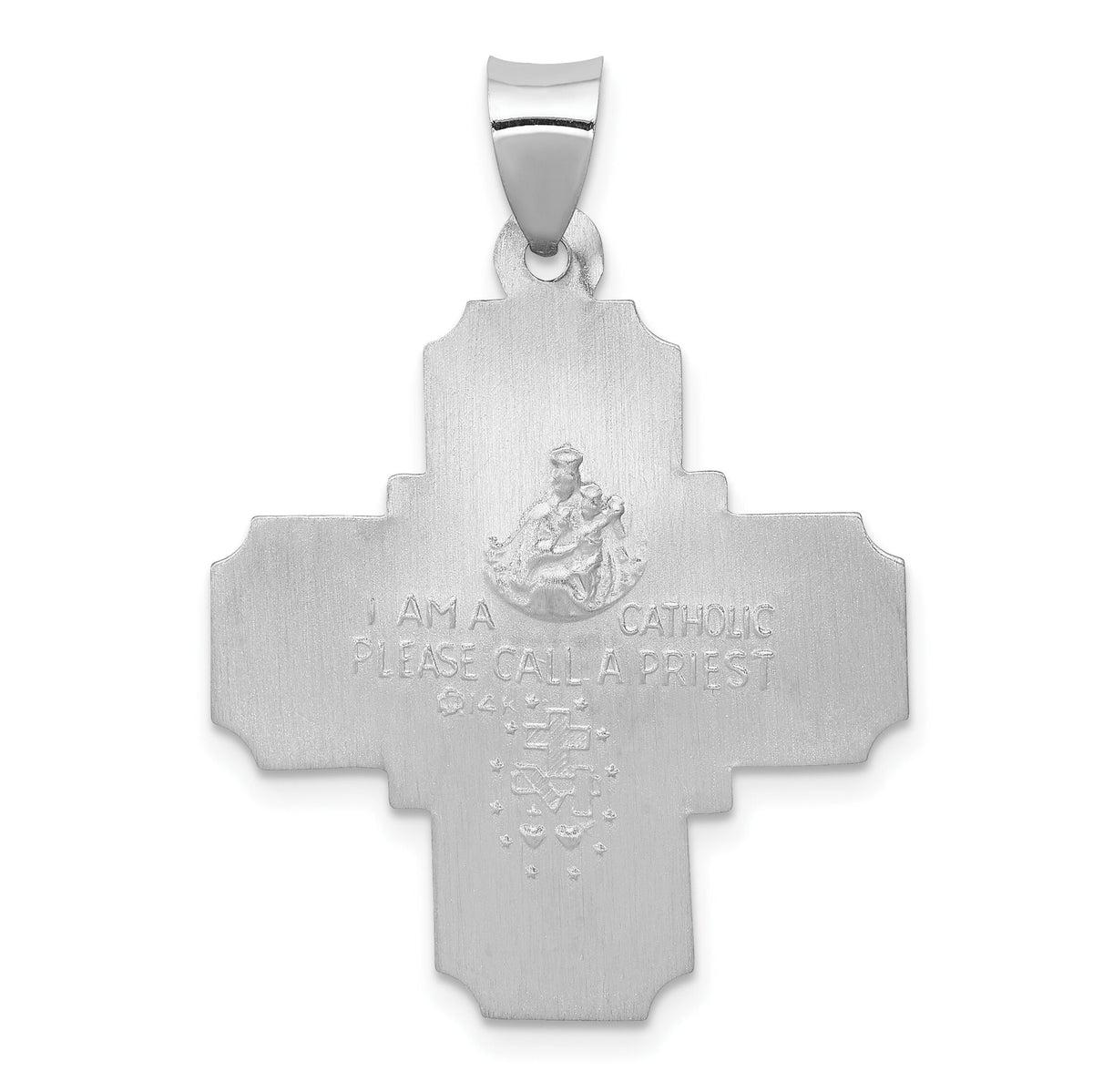 14k White Gold Four Way Medal Hollow Pendant-XR1283