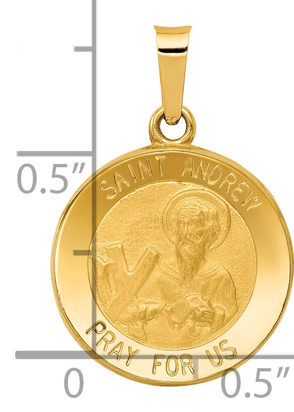 14k Polished and Satin St. Andrew Medal Hollow Pendant-XR1284