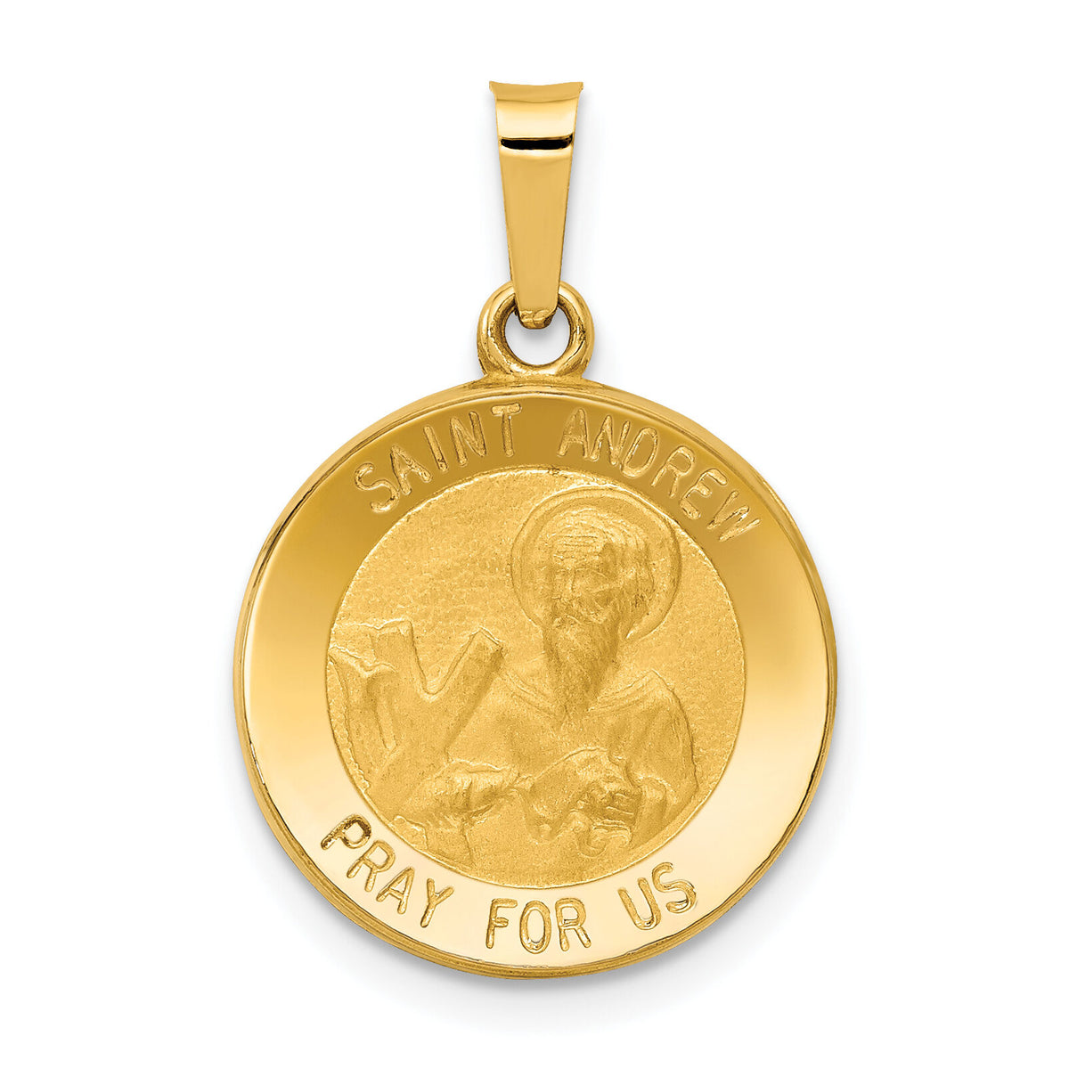14k Polished and Satin St. Andrew Medal Hollow Pendant-XR1284