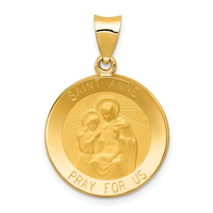 14k Polished and Satin St. Anne Medal Hollow Pendant-XR1286