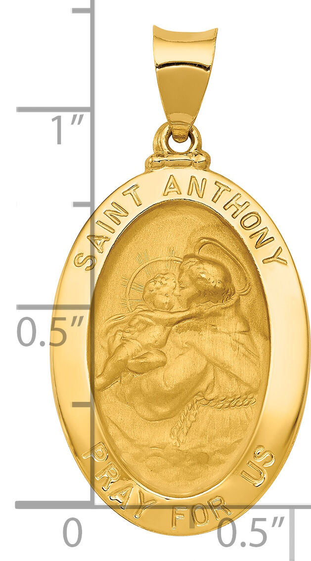14k Polished and Satin St. Anthony Medal Hollow Pendant-XR1291
