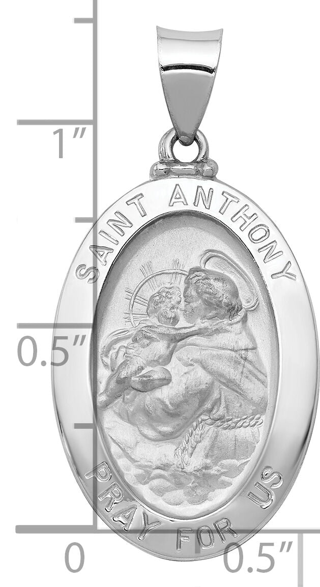 14k White Gold Polished/Satin St. Anthony Medal Hollow Pendant-XR1292