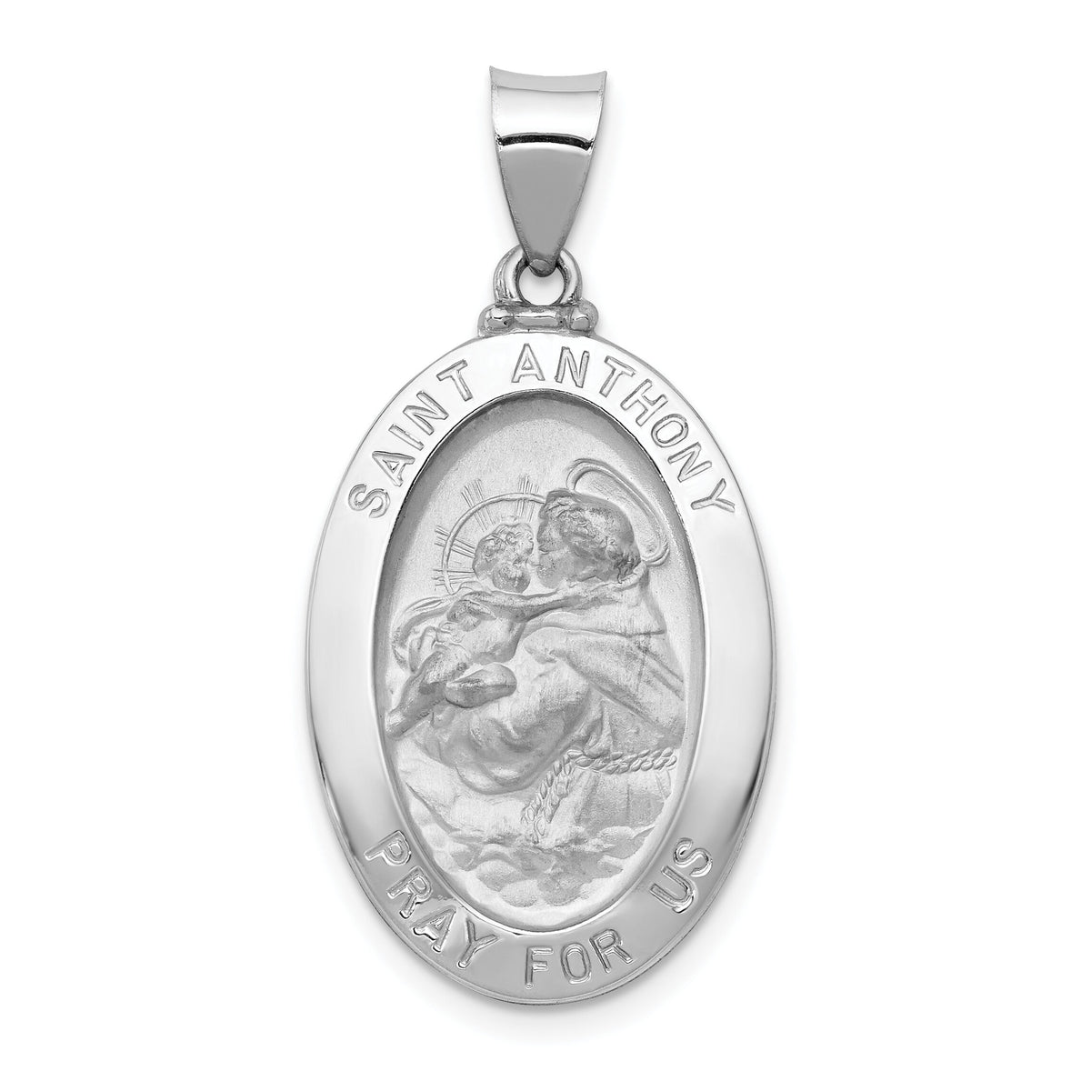 14k White Gold Polished/Satin St. Anthony Medal Hollow Pendant-XR1292