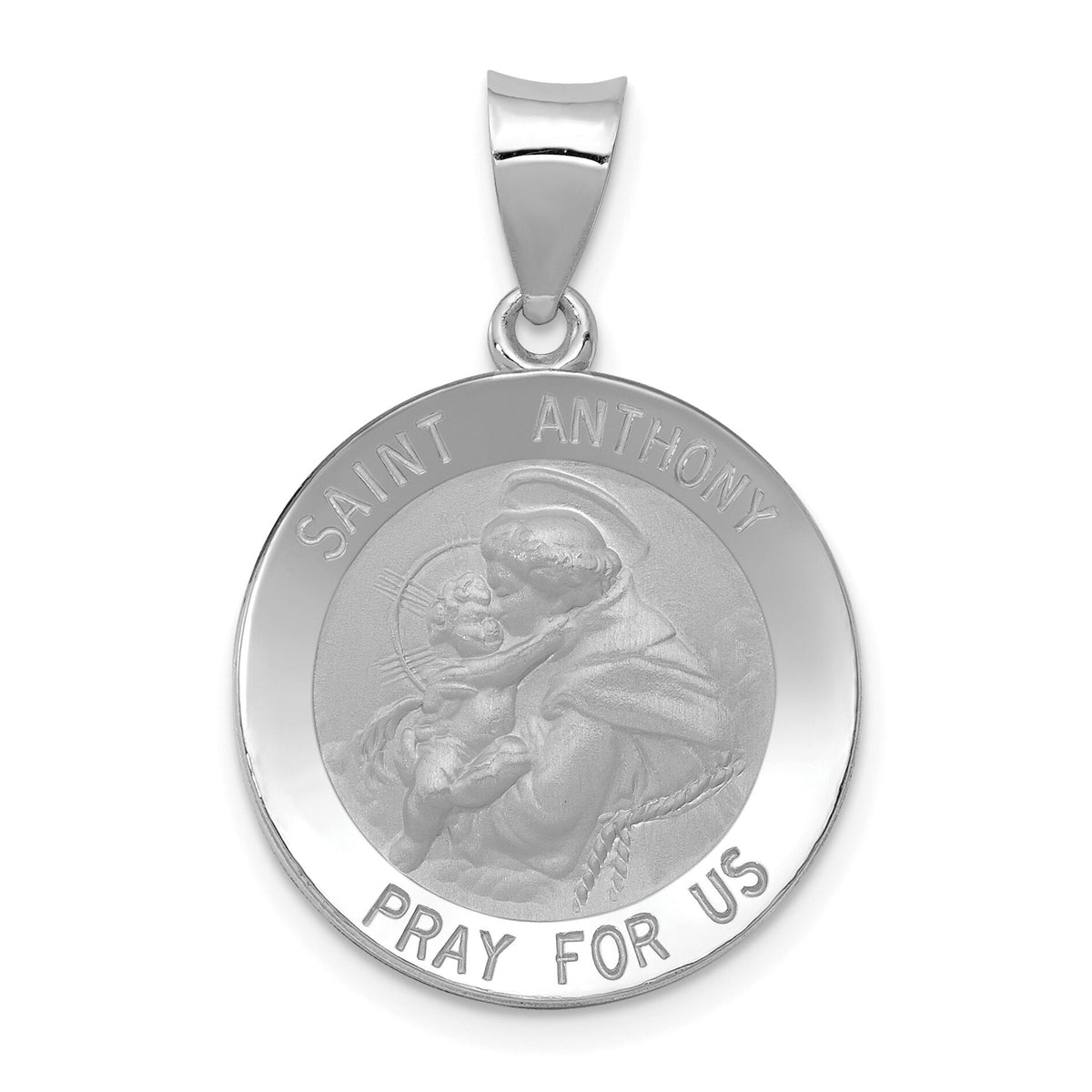 14k White Gold Polished/Satin St. Anthony Medal Hollow Pendant-XR1294