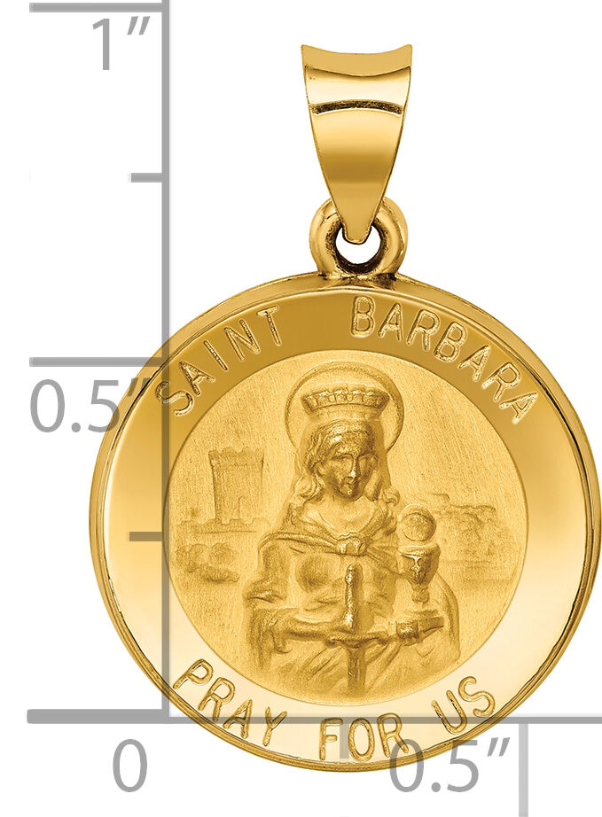 14k Polished and Satin St. Barbara Medal Hollow Pendant-XR1296