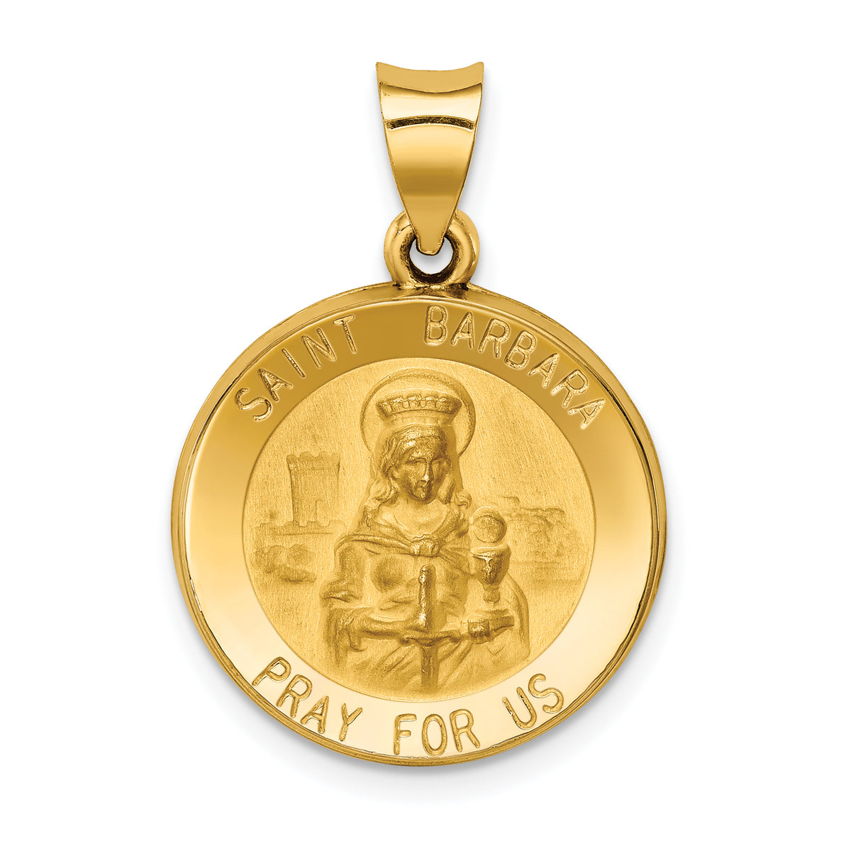 14k Polished and Satin St. Barbara Medal Hollow Pendant-XR1296