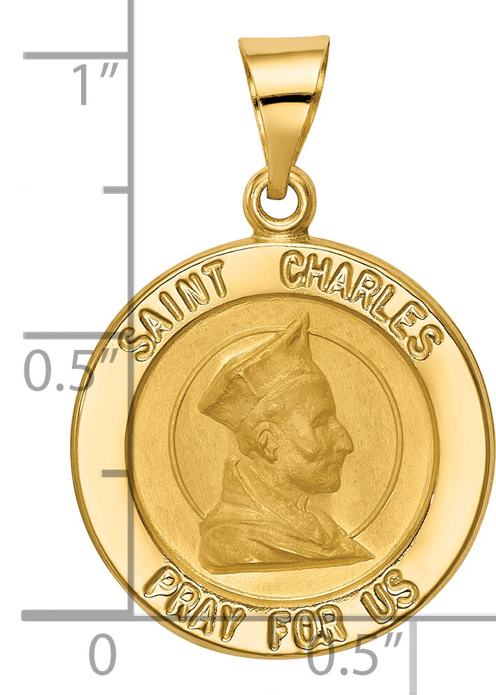 14k Polished and Satin St. Charles Medal Hollow Pendant-XR1297