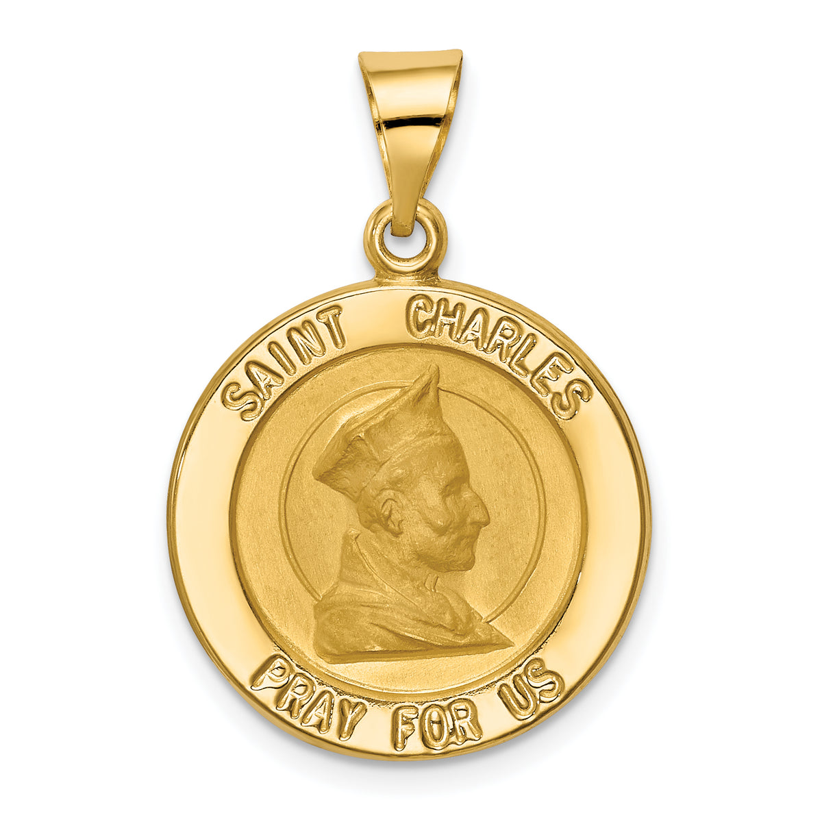 14k Polished and Satin St. Charles Medal Hollow Pendant-XR1297