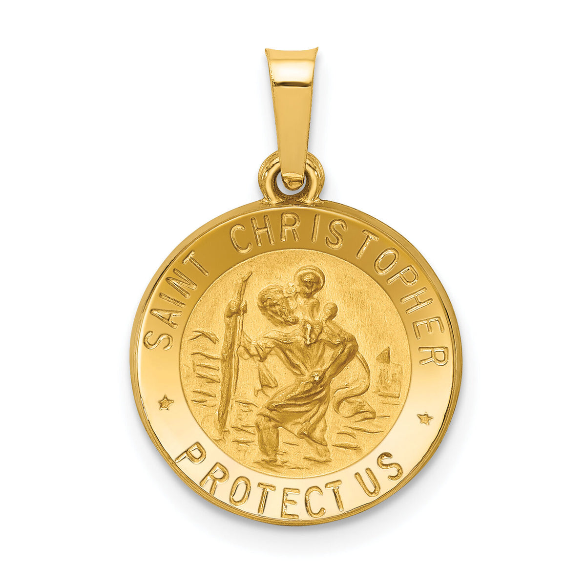 14k Polished and Satin St. Christopher Medal Hollow Pendant-XR1298